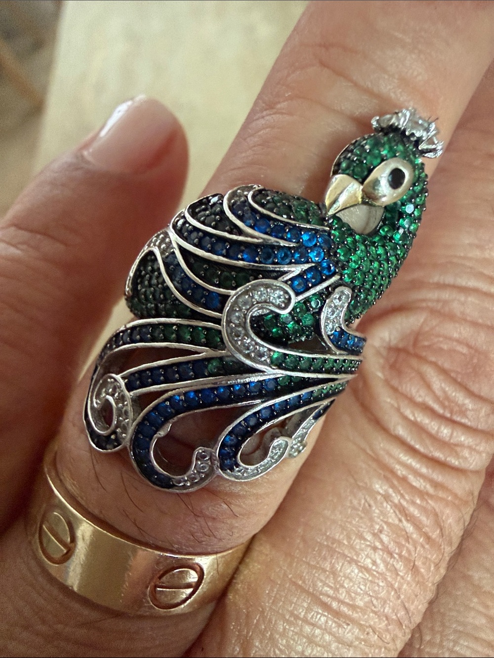 Peacock Statement Ring in Green & Blue